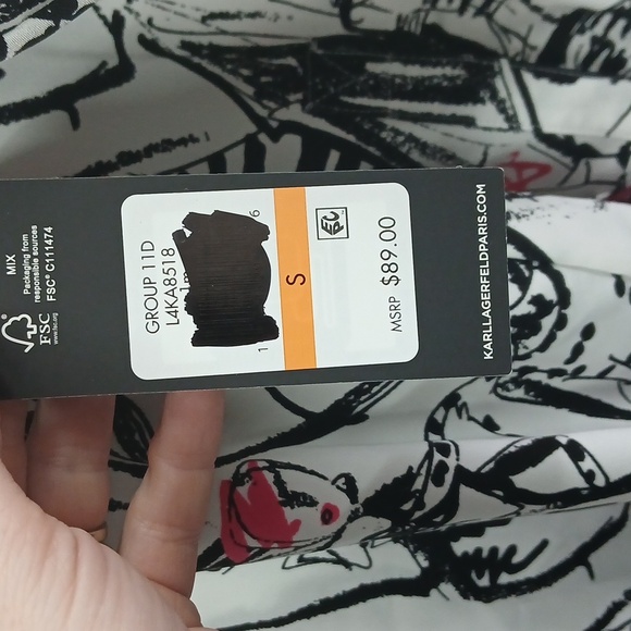 Nwt Karl Lagerfeld Black and White Button Down with Pink Highlights Small - Picture 6 of 8